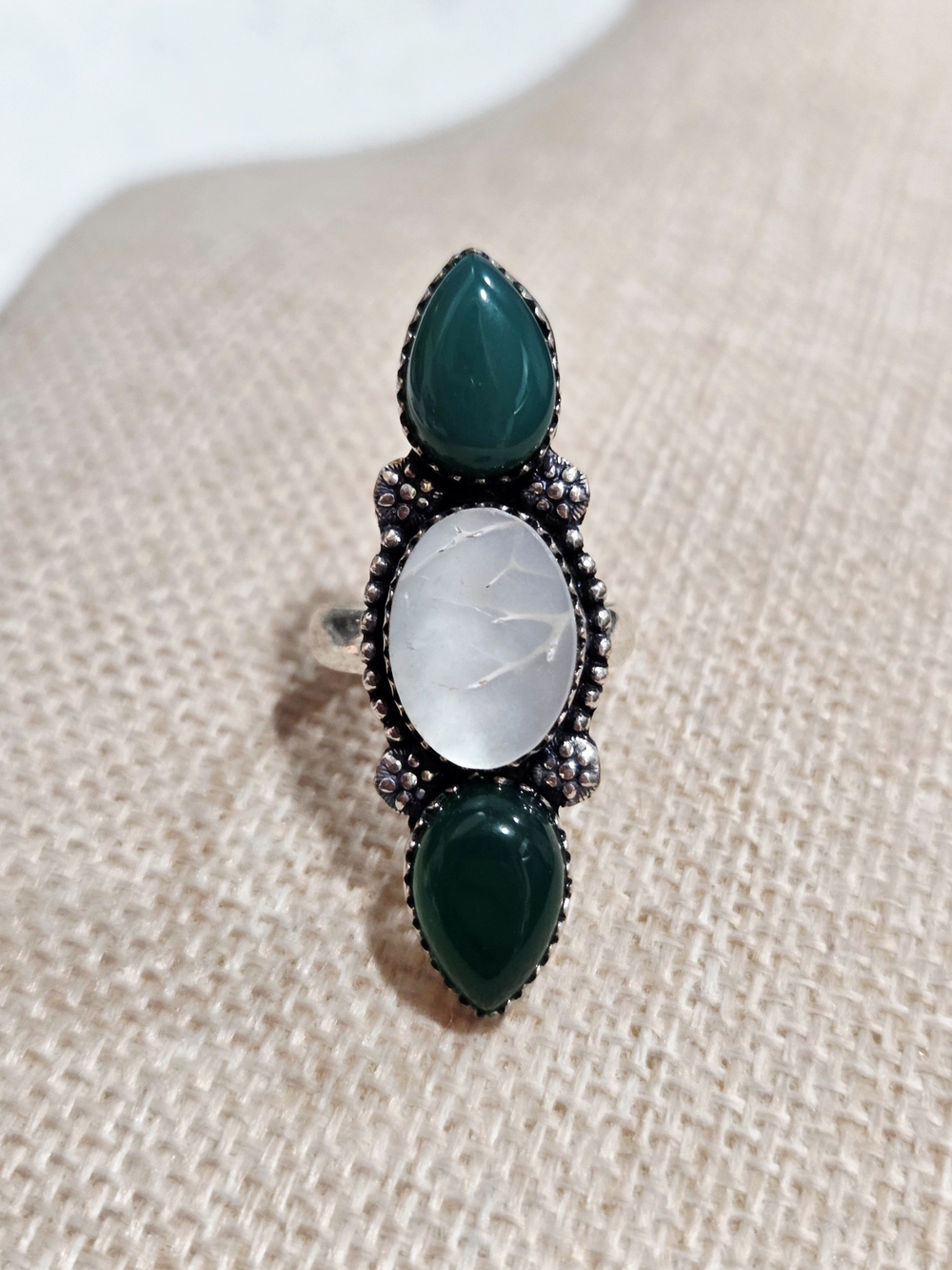 Green Onyx & Mother Of Pearl Teardrop Statement Ring - Women Jewelry~size 7